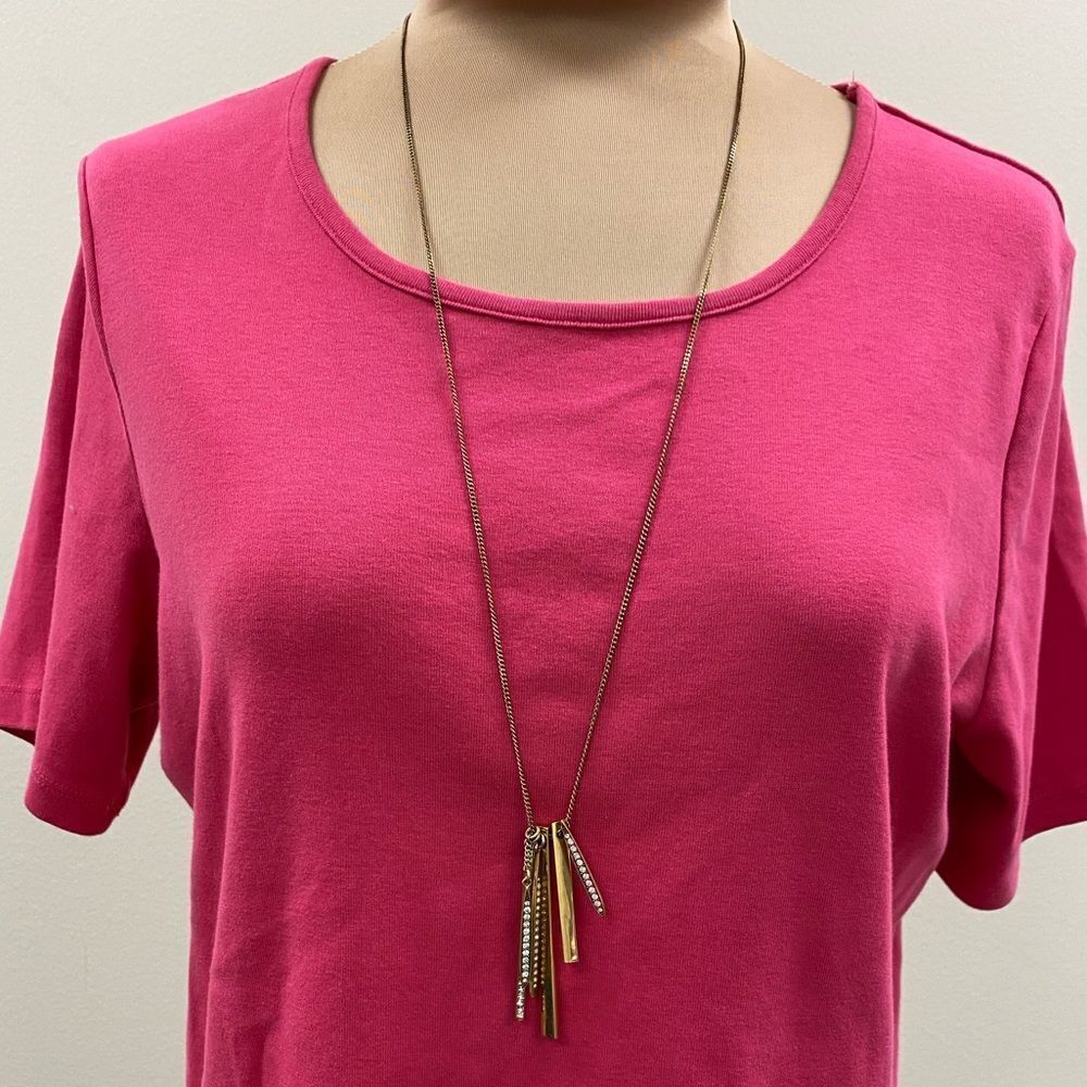 J. Crew vintage brass and rhinestone bar charm pendant long necklace